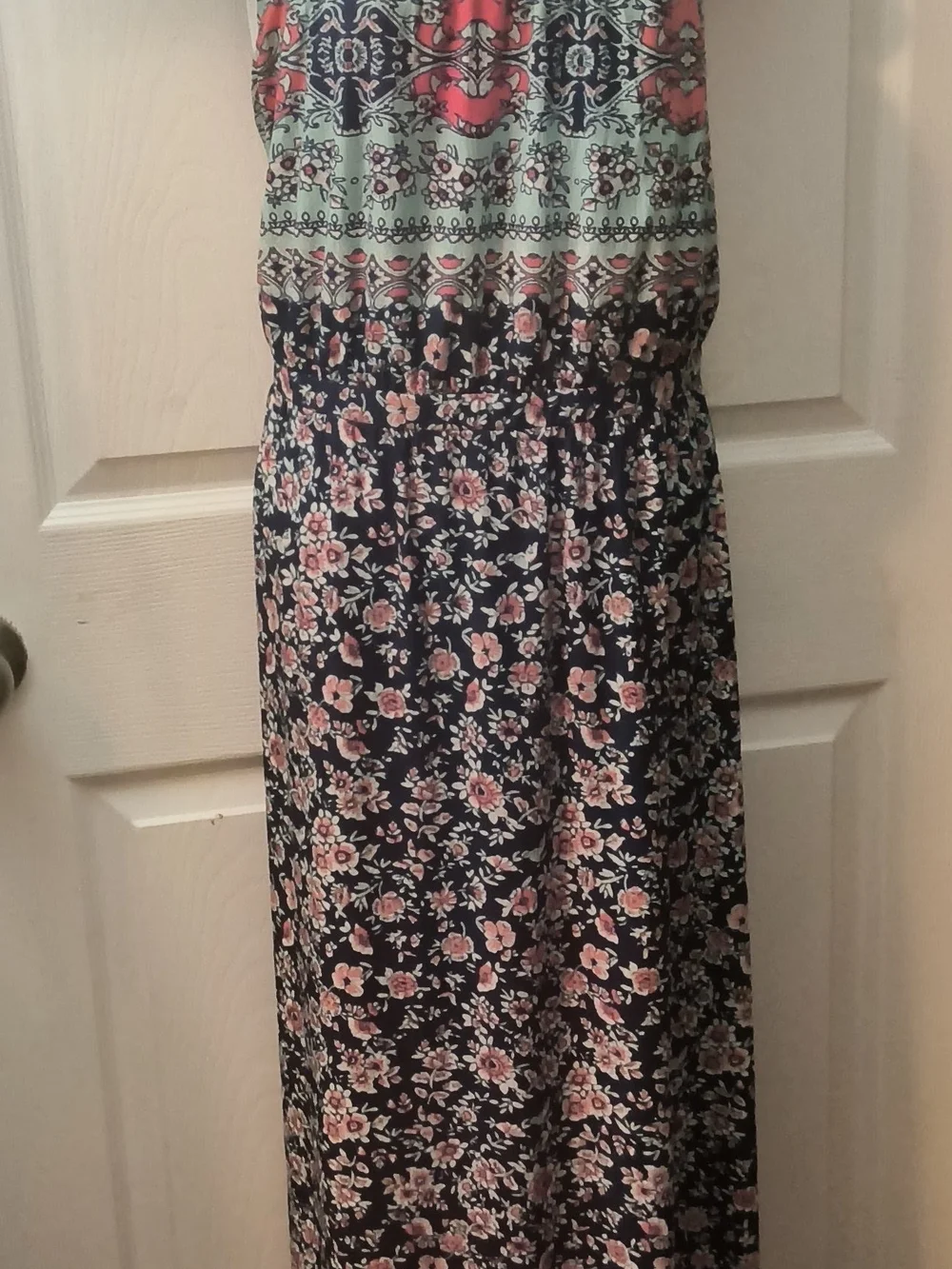 Rickis Navy Floral Maxi Dress with Mint Accent - Picture 16 of 16